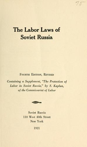 Cover for The labor laws of Soviet Russia