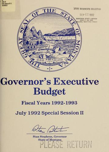 Cover for Governor's executive budget, fiscal year 1992-1993, January 1992 special session.