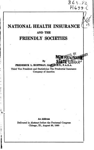 Cover for National health insurance and the friendly societies.