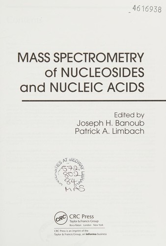 Cover for Mass Spectrometry of Nucleosides and Nucleic Acids