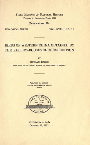 Cover for Birds of western China obtained by the Kelley-Roosevelts expedition.