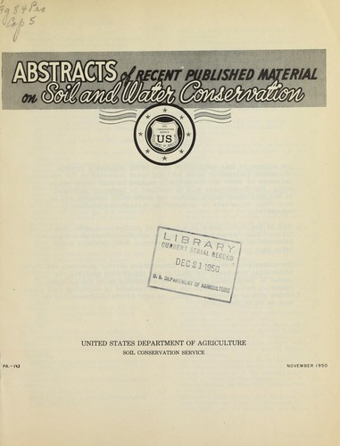 Cover for Abstracts of recent published material on soil and water conservation