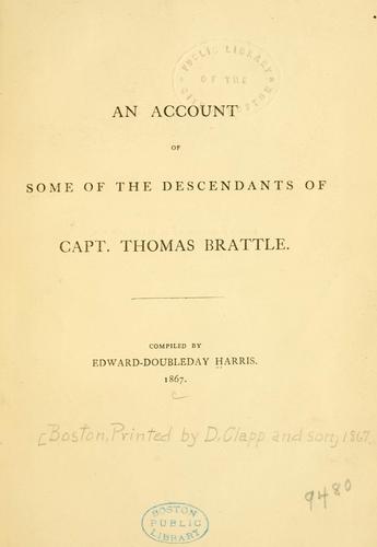 Cover for An account of some of the descendants of Capt. Thomas Brattle