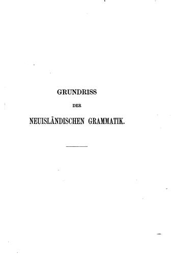 Cover for Grundriss der neuisländischen Grammatik