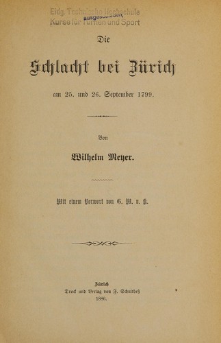 Cover for Die Schlacht bei Zürich am 25. und 26. September 1799