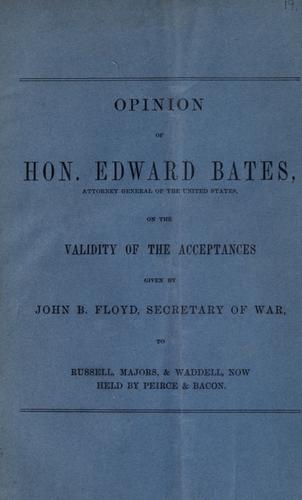 Cover for Opinion of Hon. Edward Bates, Attorney General of the United States