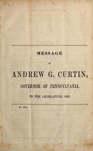 Cover for Message of Andrew G. Curtin, Governor of Pennsylvania, to the legislature, 1862