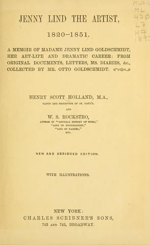 Cover for Jenny Lind the artist, 1820-1851