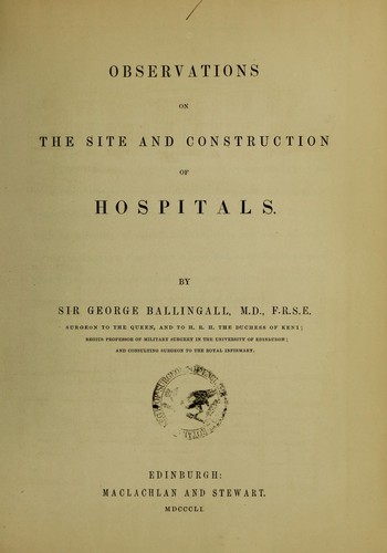 Cover for Observations on the site and construction of hospitals