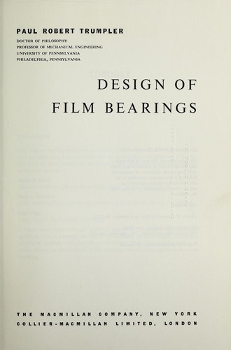 Cover for Design of film bearings.