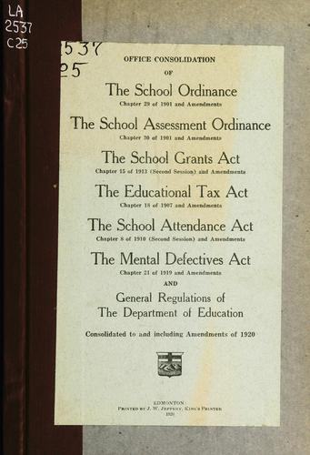 Cover for Office consolidation of the school ordinance ...