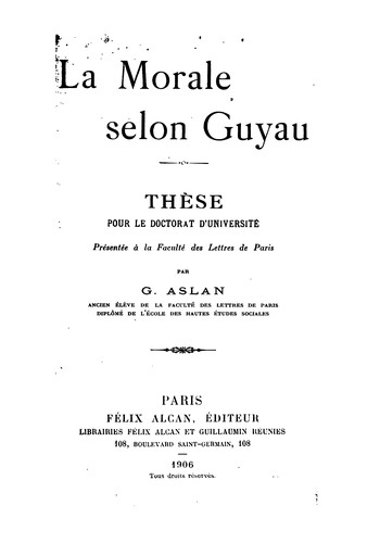 Cover for La morale selon Guyau