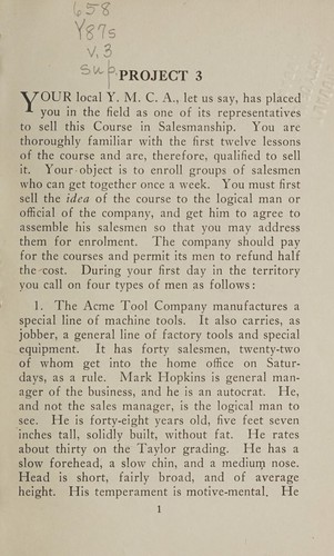 Cover for Project no. three to accompany book III, the United Y.M.C.A. Schools standard course in salesmanship