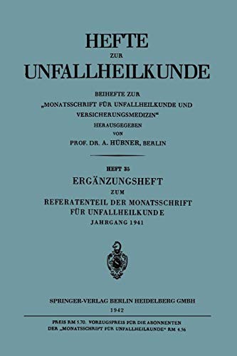Cover for Ergänzungsheft zum Referatenteil der Monatsschrift für Unfallheilkunde