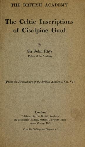 Cover for The Celtic inscriptions of Cisalpine Gaul