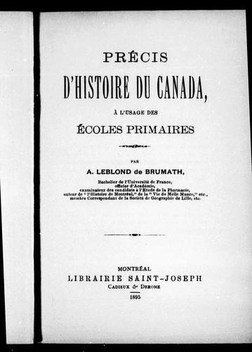 Cover for Précis d'histoire du Canada à l'usage des écoles primaires