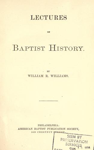 Cover for Lectures on Baptist history.