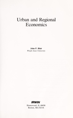 Cover for Urban and regional economics