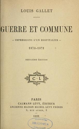 Cover for Guerre et Commune