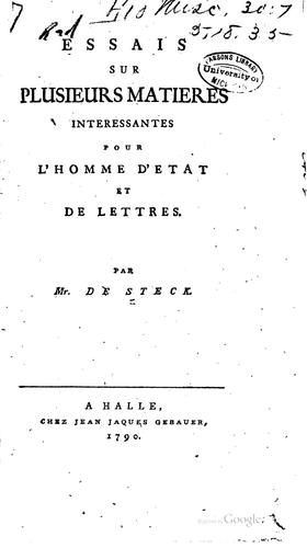 Cover for Essais sur plusieurs matieres interessantes pour l'homme d'Etat et de lettres.