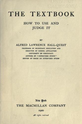 Cover for The textbook; how to use and judge it
