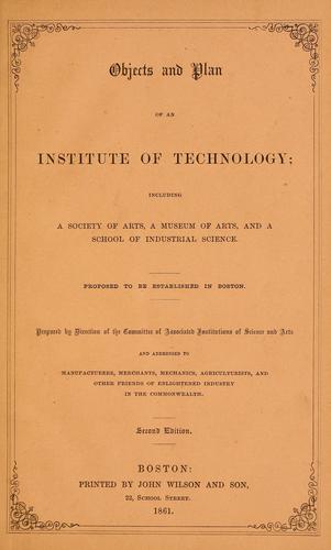 Cover for Objects and plan of an institute of technology