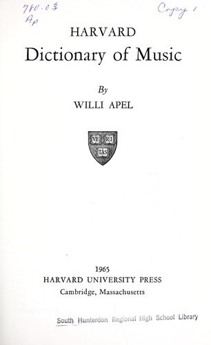 Cover for Harvard dictionary of music.