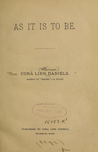 Cover for As it is to be