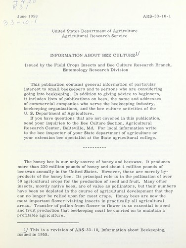 Cover for Information about bee culture