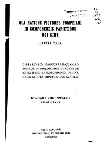 Cover for Qua ratione pictores Pompeiani in componendis parietibus usi sint