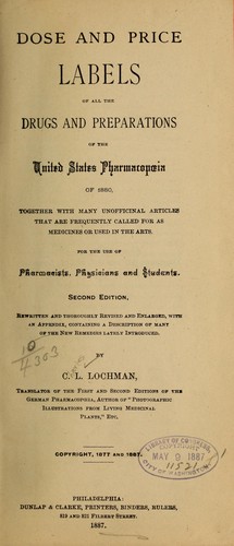 Cover for Dose and price labels of all the drugs and preparations of the United States pharmacopœia of 1880 ...