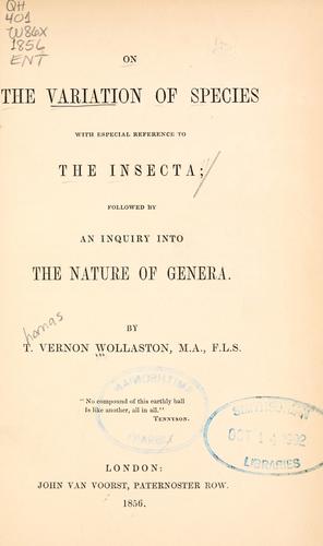 Cover for On the variation of species, with especial reference to the Insecta