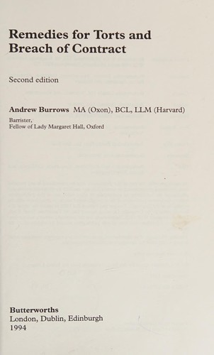 Cover for Remedies for torts and breach of contract