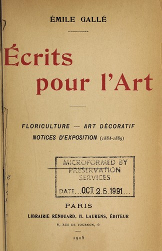 Cover for Écrits pour l'art