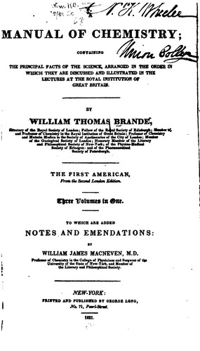 Cover for A Manual of Chemistry: Containing the Principal Facts of the Science, Arranged in the Order in ...