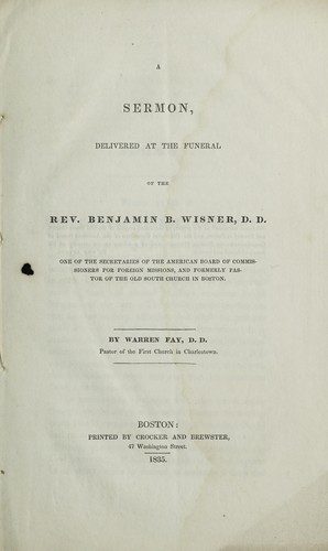 Cover for A sermon, delivered at the funeral of the Rev. Benjamin B. Wisner