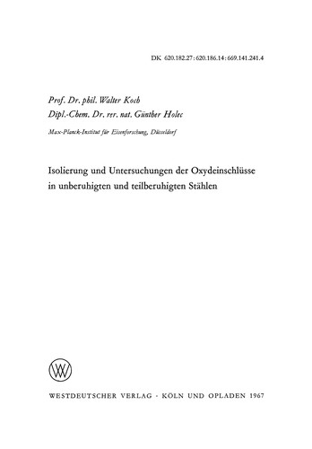 Cover for Isolierung und Untersuchungen der Oxydeinschlüsse in unberuhigten und teilberuhigten Stählen