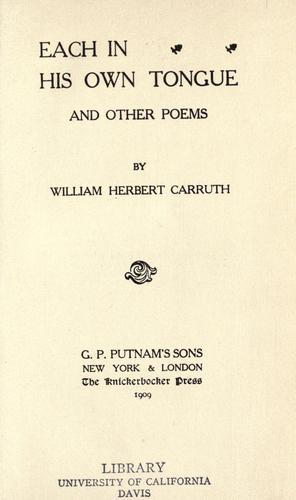 Cover for Each in his own tongue