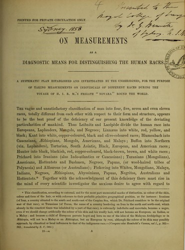 Cover for On measurements as a diagnostic means for distinguishing the human races