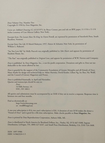 Cover for Fence (Volume One, Number Two)