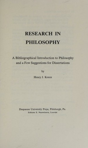 Cover for Research in philosophy