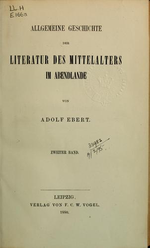 Cover for Allgemeine Geschichte der Literatur des Mittelalters im Abendlande bis zum Beginne des XI. Jahrhunderts