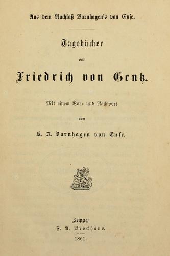Cover for Tagebücher von Friedrich von Gentz.