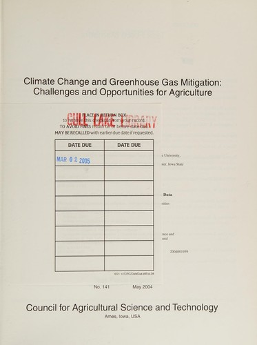 Cover for Climate change and greenhouse gas mitigation