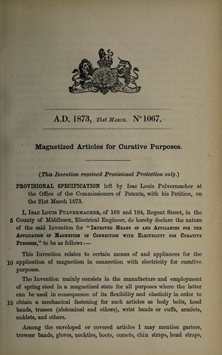 Cover for Specification of Isac Louis Pulvermacher