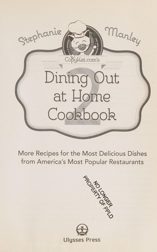 Cover for Copykat.com's dining out at home cookbook 2