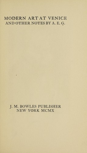 Cover for Modern art at Venice and other notes