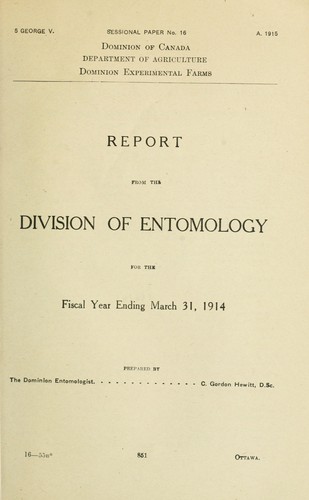 Cover for Report of the Dominion Entomologist