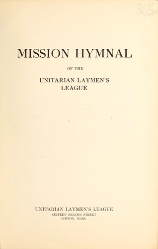 Cover for Mission hymnal of the Unitarian Laymen's League