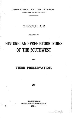 Cover for Circular relating to historic and prehistoric ruins of the Southwest and their preservation.